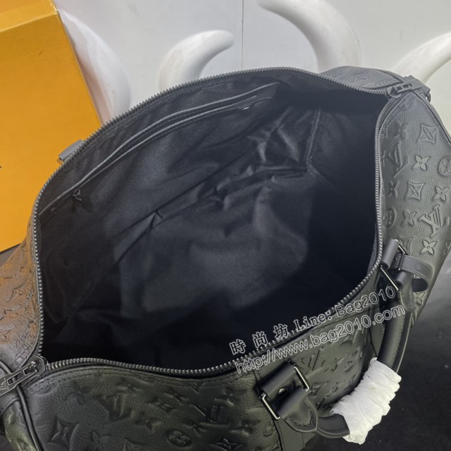 Lv路易威登2023專櫃新款Keepall BANDOULIèRE50旅行袋 LV黑色壓花牛皮男士旅行包 M59025 ydh5198